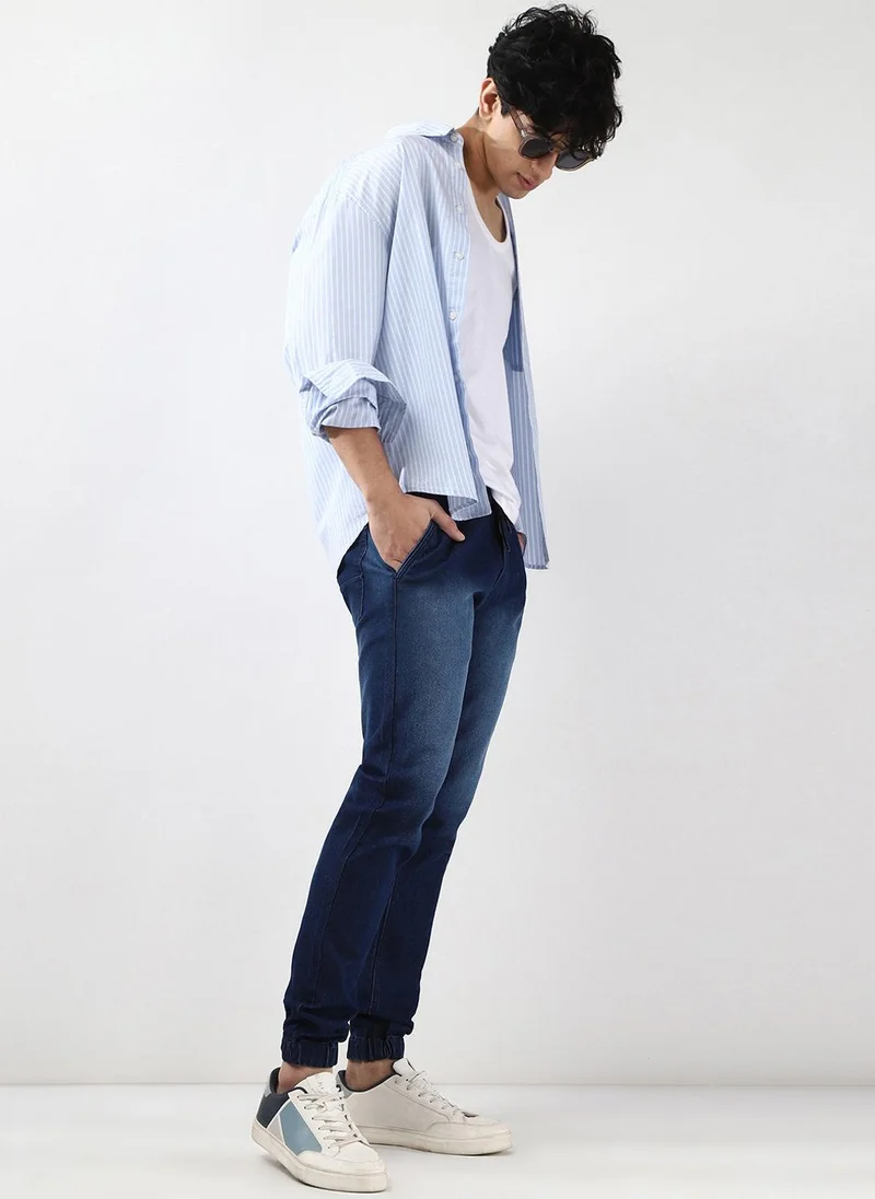 Urbano Fashion  Urbano Fashion Men's Blue Slim Fit Stretch Jogger Jeans for Men | Best Price UAE
